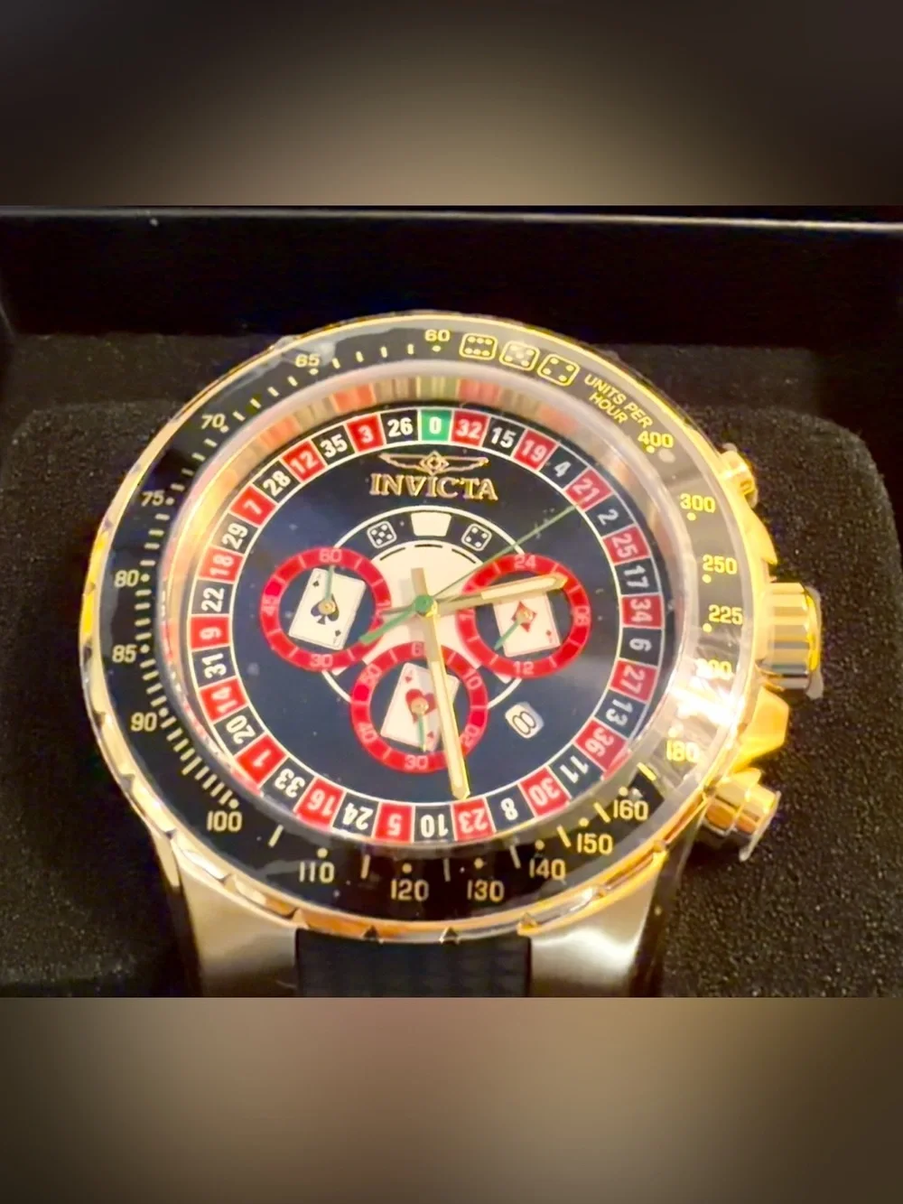 Invicta Aviator Men's Gold-Tone Chronograph Watch - Black & Red Dial SKU#: 49851